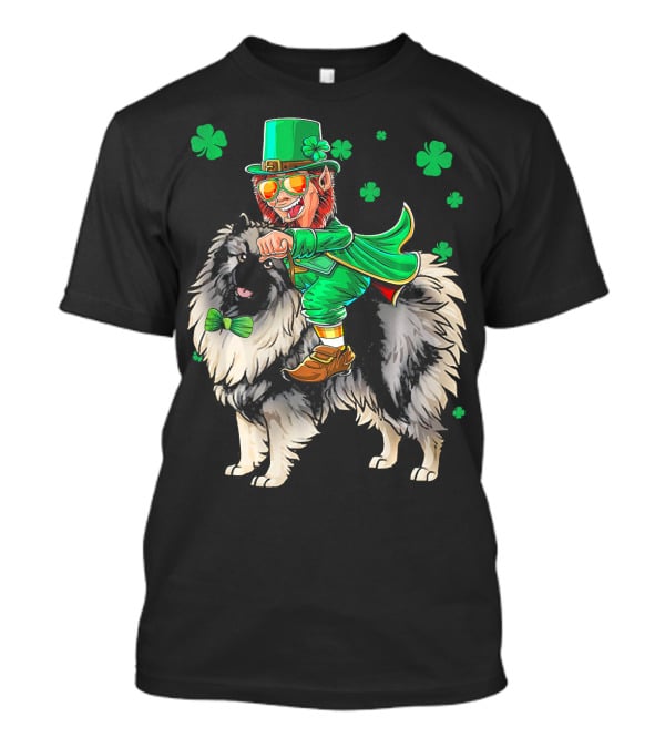Leprechaun Riding Keeshond With Shamrocks For St. Patrick's Day T-Shirt