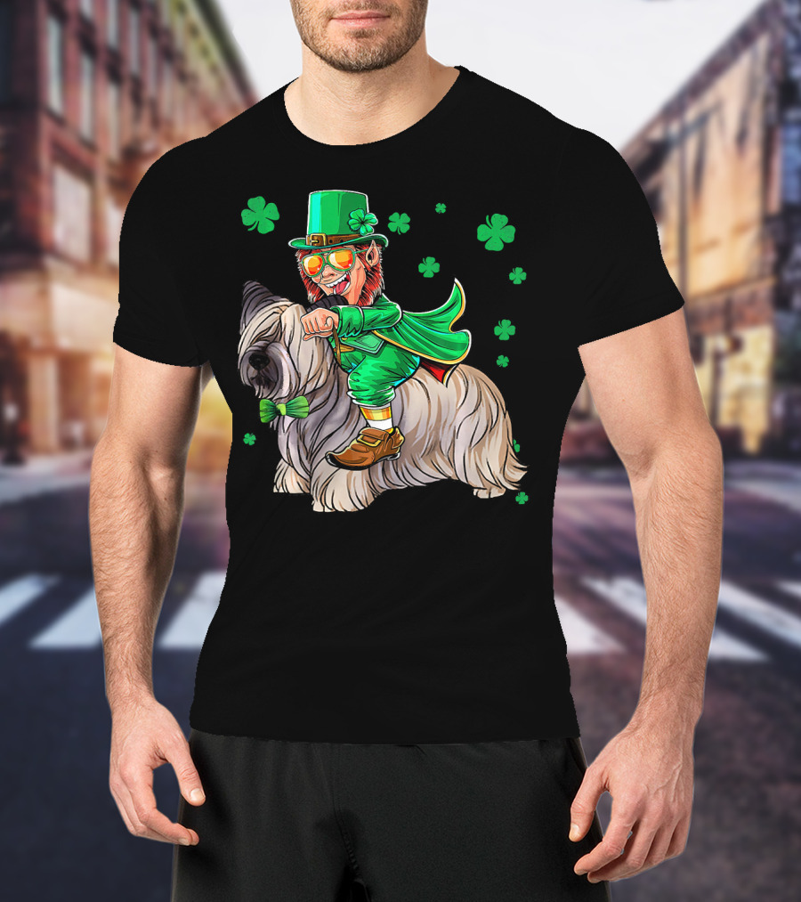 Leprechaun Riding Skye Terrier Shamrocks St. Patrick's Day T-Shirt