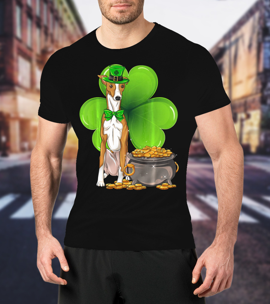 Whippet Leprechaun Dog With Shamrock And Pot Of Gold St Patricks Day T-Shirt