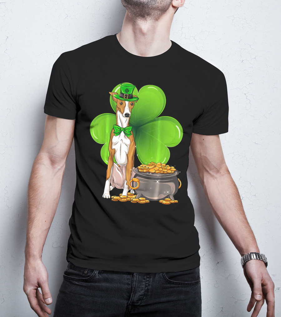 Whippet Leprechaun Dog With Shamrock And Pot Of Gold St Patricks Day T-Shirt