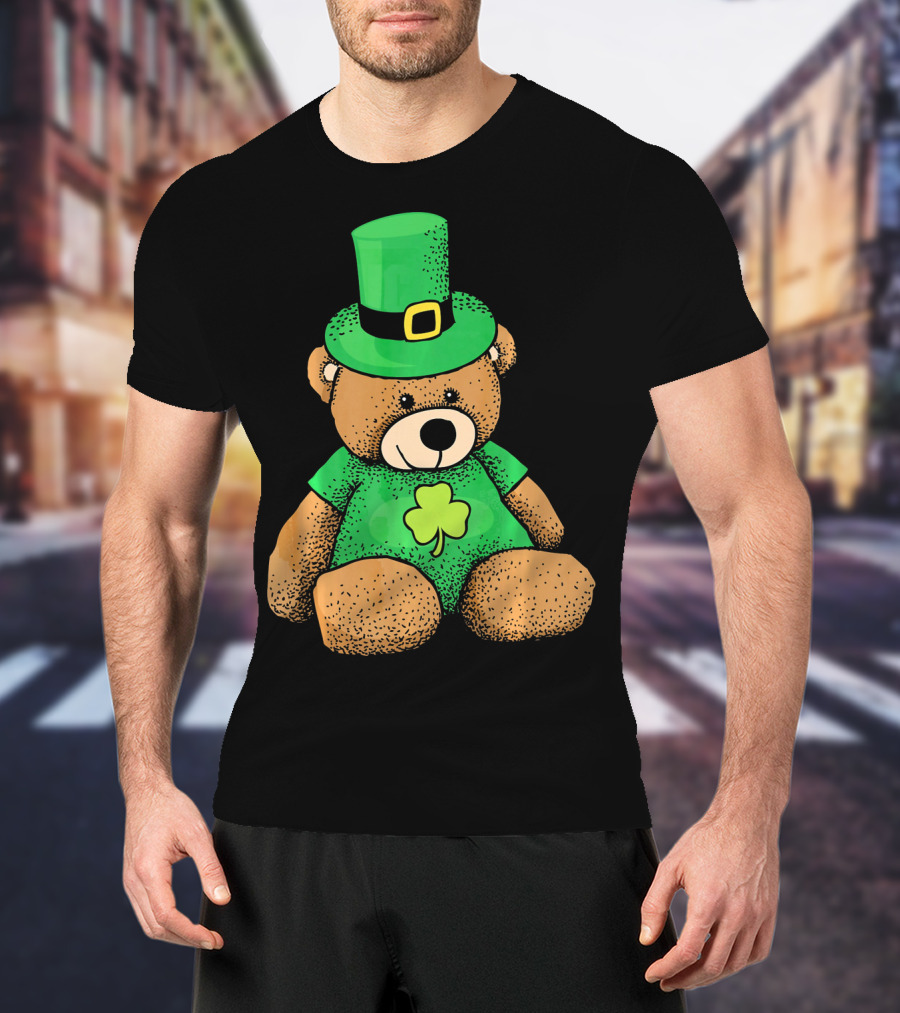 St. Patrick's Day Irish Teddy Bear With Leprechaun Hat And Clover T-Shirt