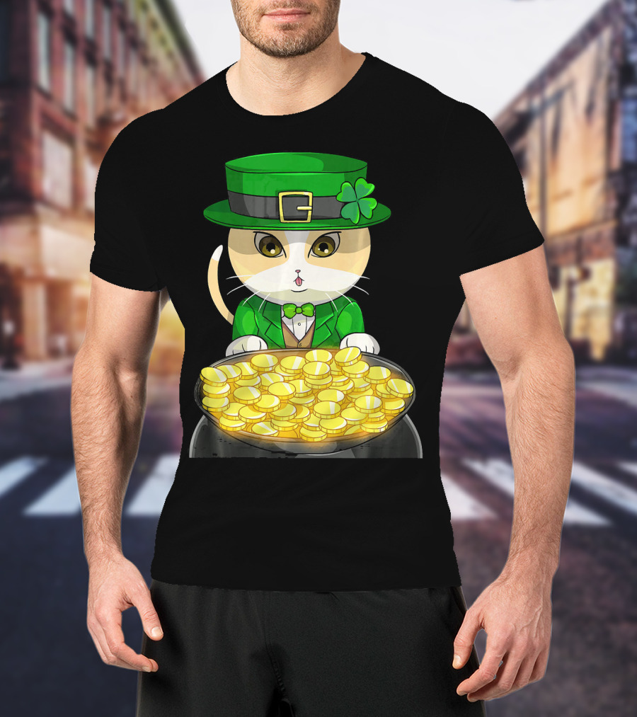 Exotic Cat Leprechaun With Pot Of Gold Funny Cat Lover T-Shirt