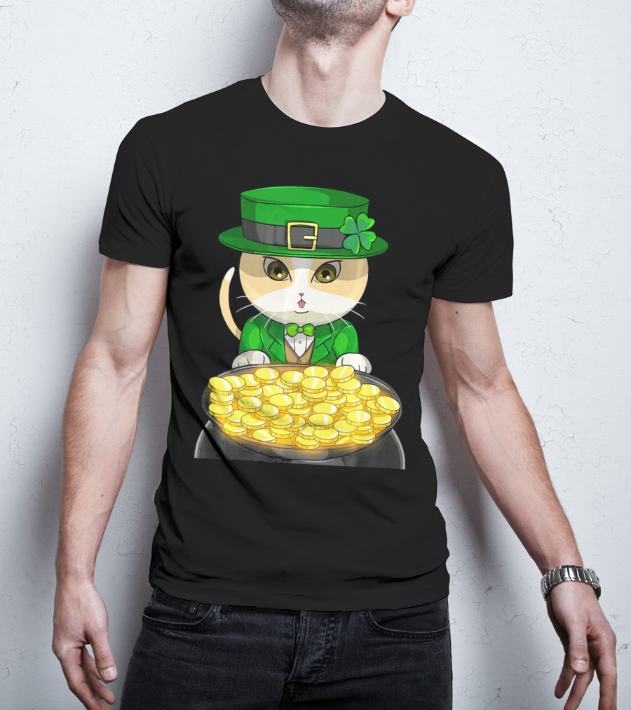 Exotic Cat Leprechaun With Pot Of Gold Funny Cat Lover T-Shirt
