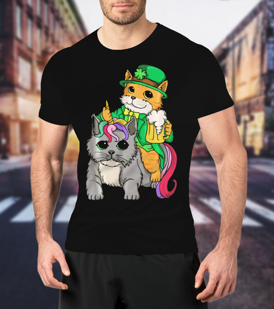 St Patricks Day Caticorn Cat Unicor Shamrock Beer Mug T-Shirt