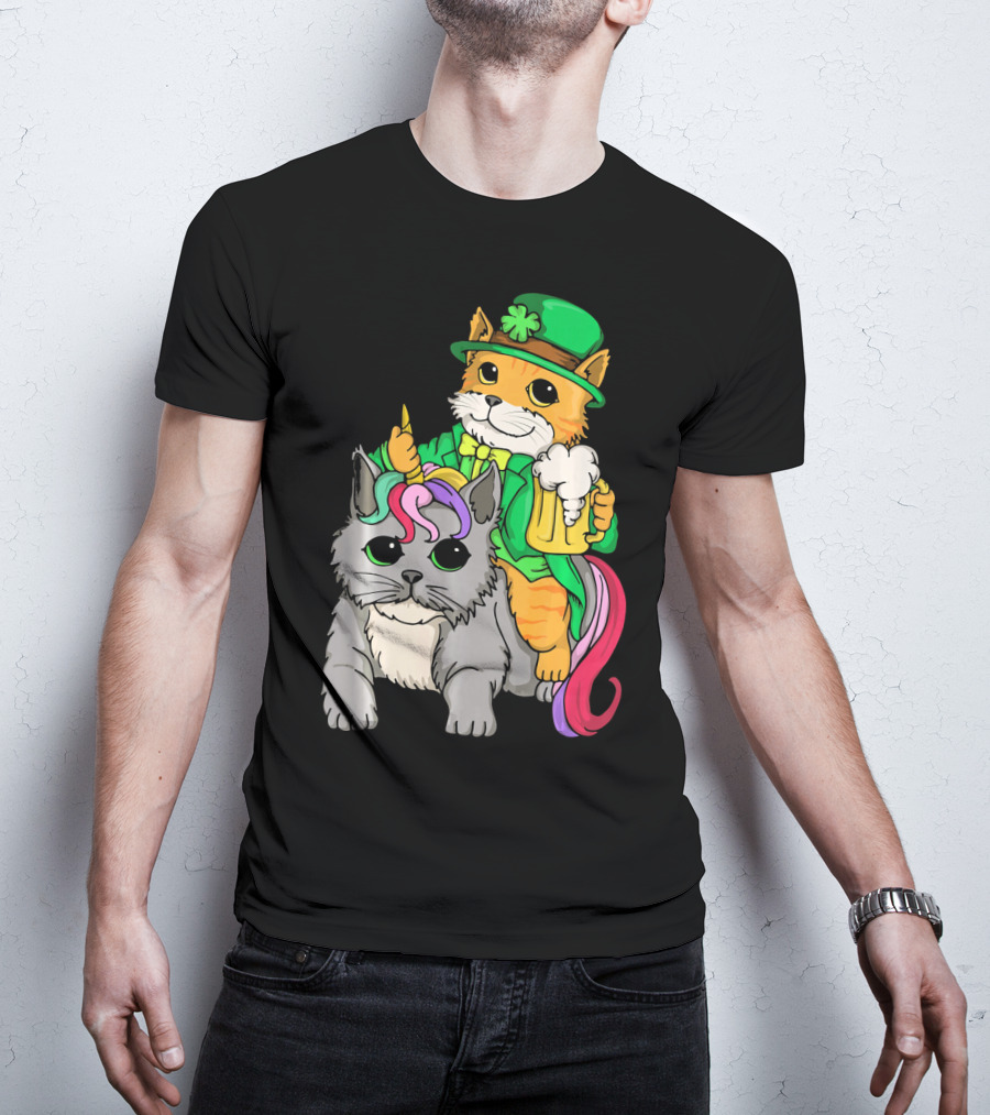 St Patricks Day Caticorn Cat Unicor Shamrock Beer Mug T-Shirt