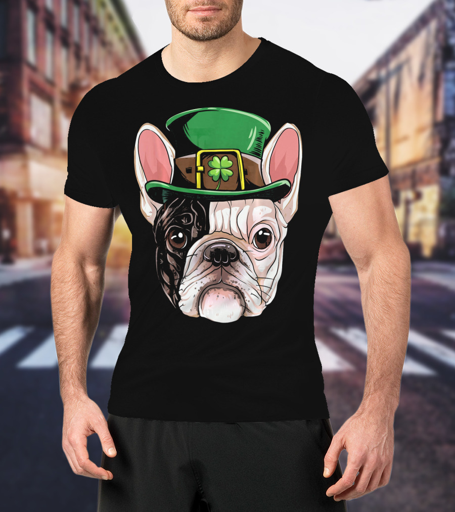 French Bulldog Leprechaun Hat St Pat Clover T-Shirt