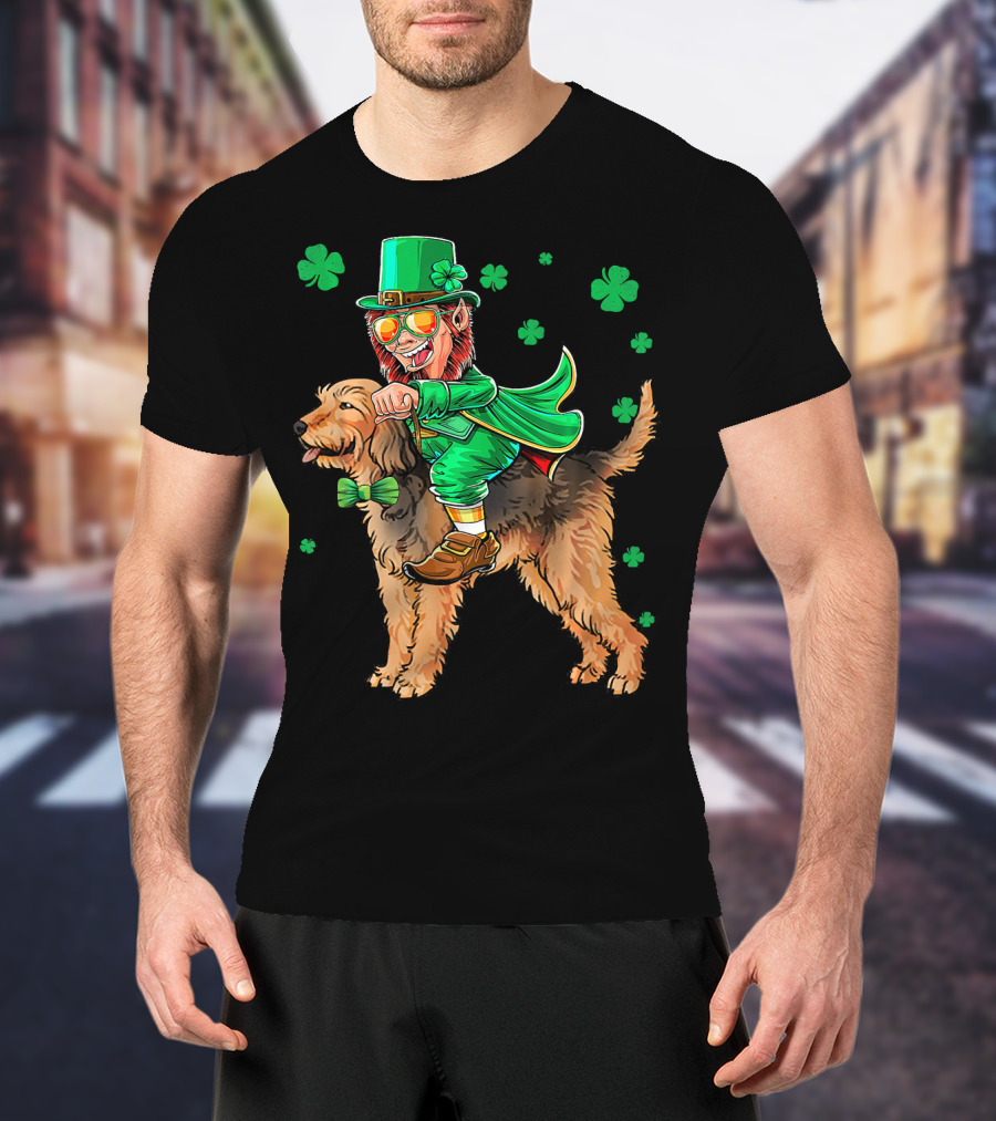 Leprechaun Riding Otterhound With Shamrocks St. Patri St. Patrick's Day T-Shirt