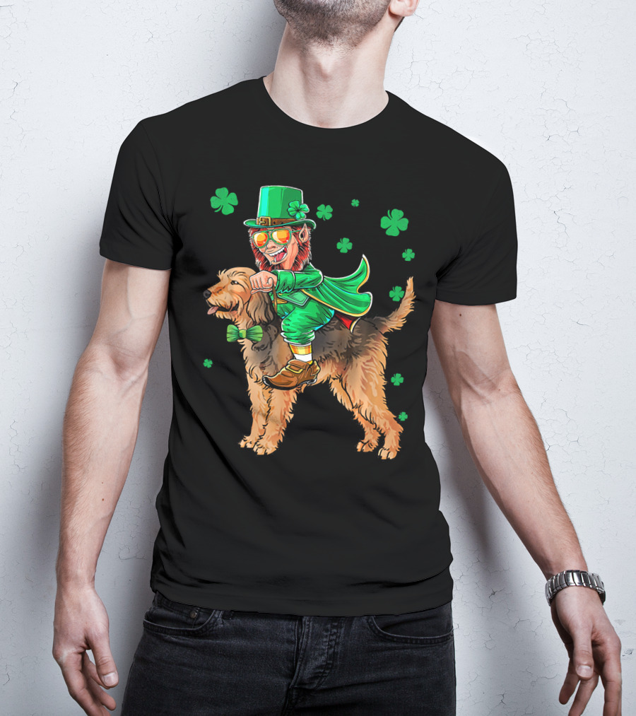 Leprechaun Riding Otterhound With Shamrocks St. Patri St. Patrick's Day T-Shirt