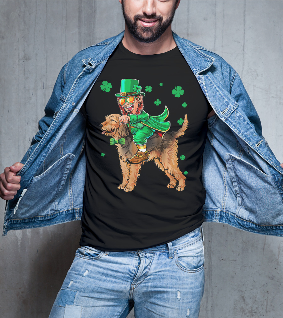 Leprechaun Riding Otterhound With Shamrocks St. Patri St. Patrick's Day T-Shirt