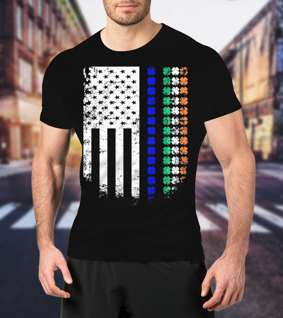 American Flag Irish Police Officer Shamrock Line T-Shirt