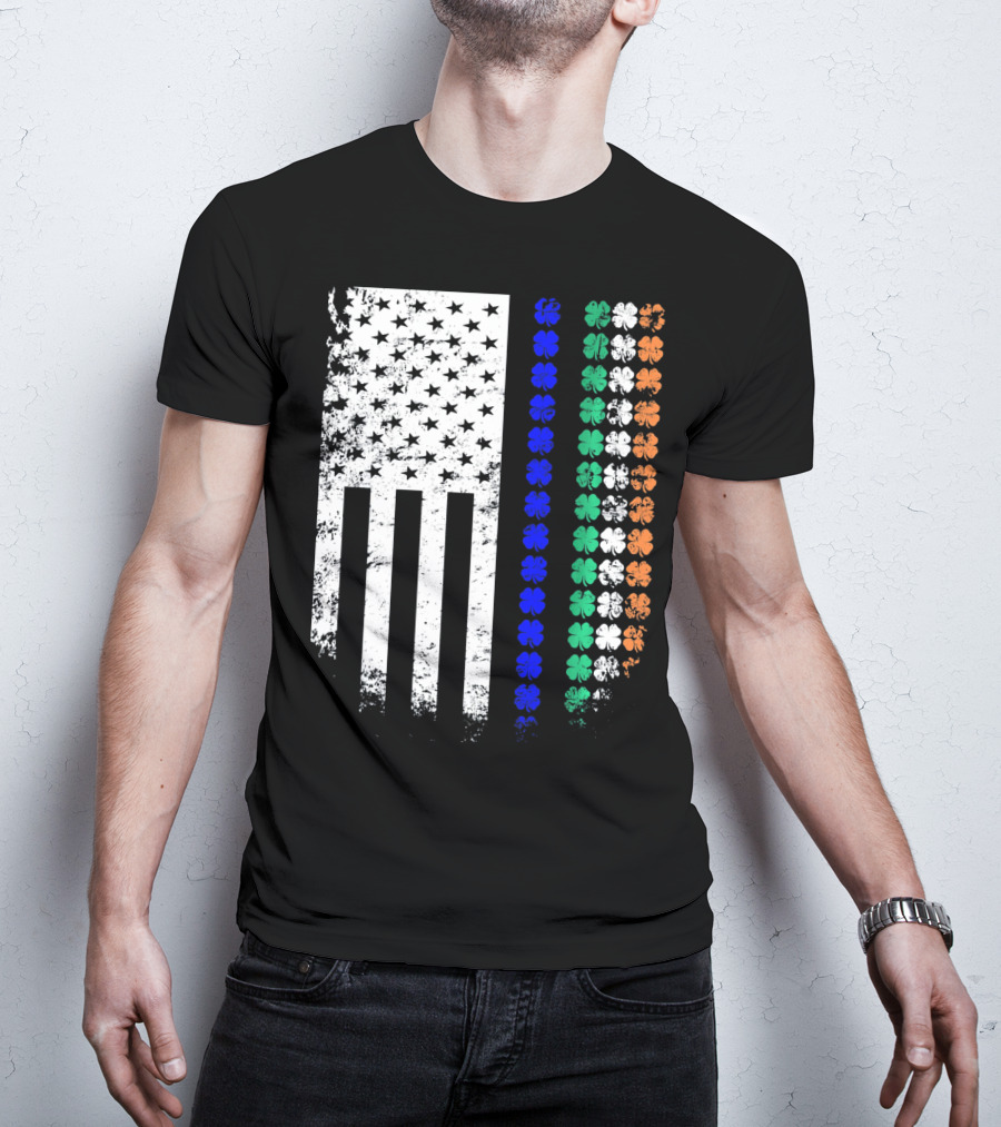 American Flag Irish Police Officer Shamrock Line T-Shirt