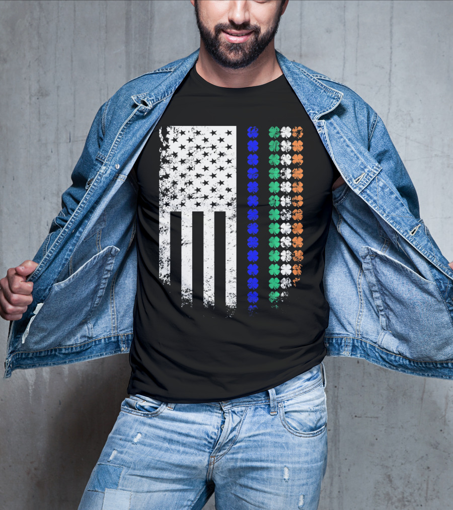 American Flag Irish Police Officer Shamrock Line T-Shirt