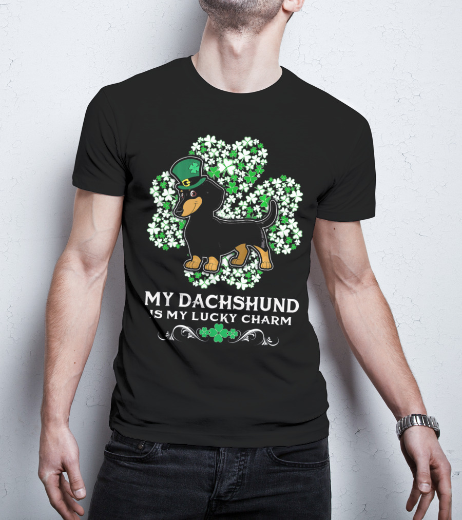 My Dachshund Is My Lucky Charm St. Patrick's Day Clover Hat Dog T-Shirt