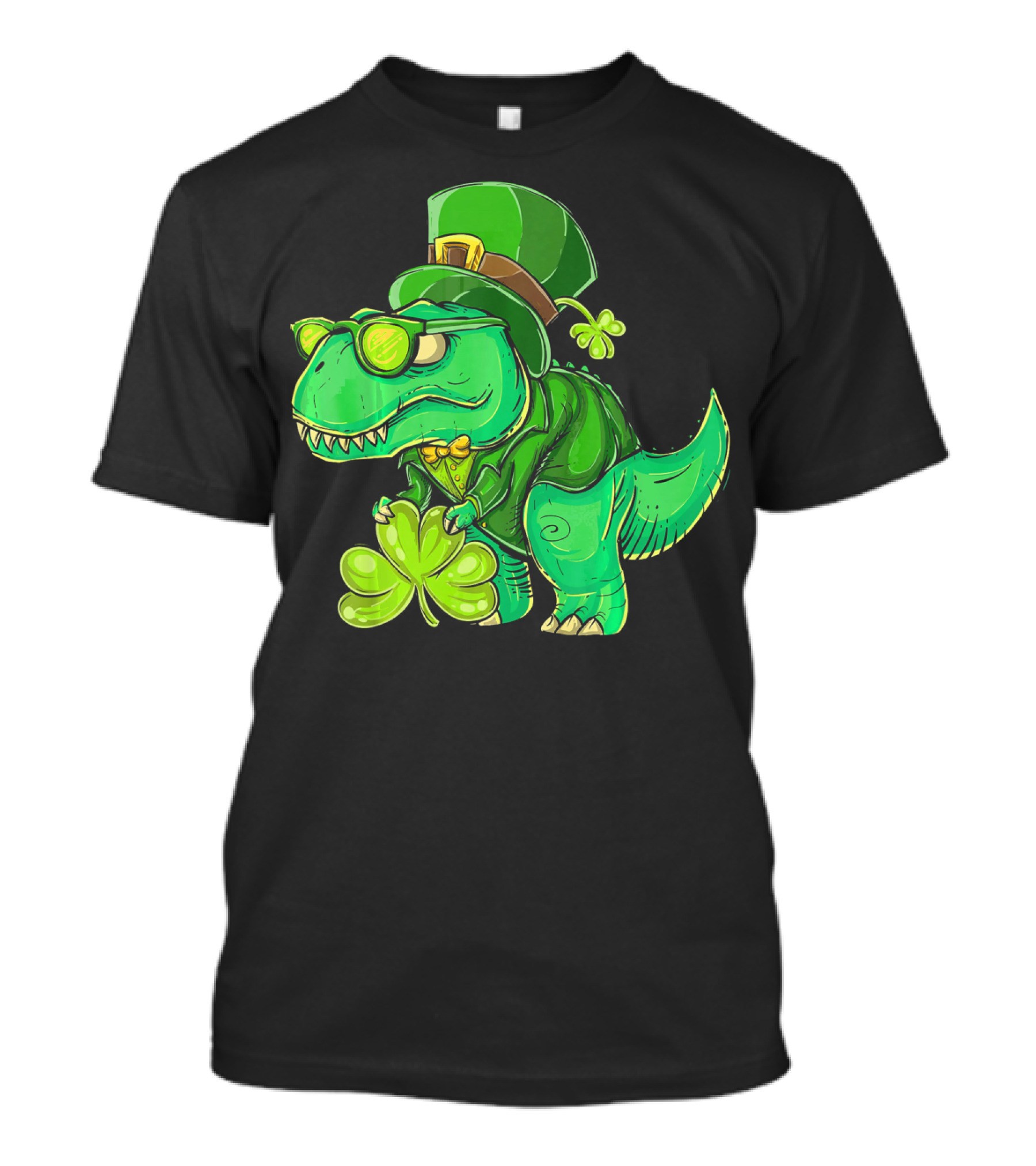 St Patricks Day Irish Dinosaur With Shamrock And Leprechaun Hat T-Shirt