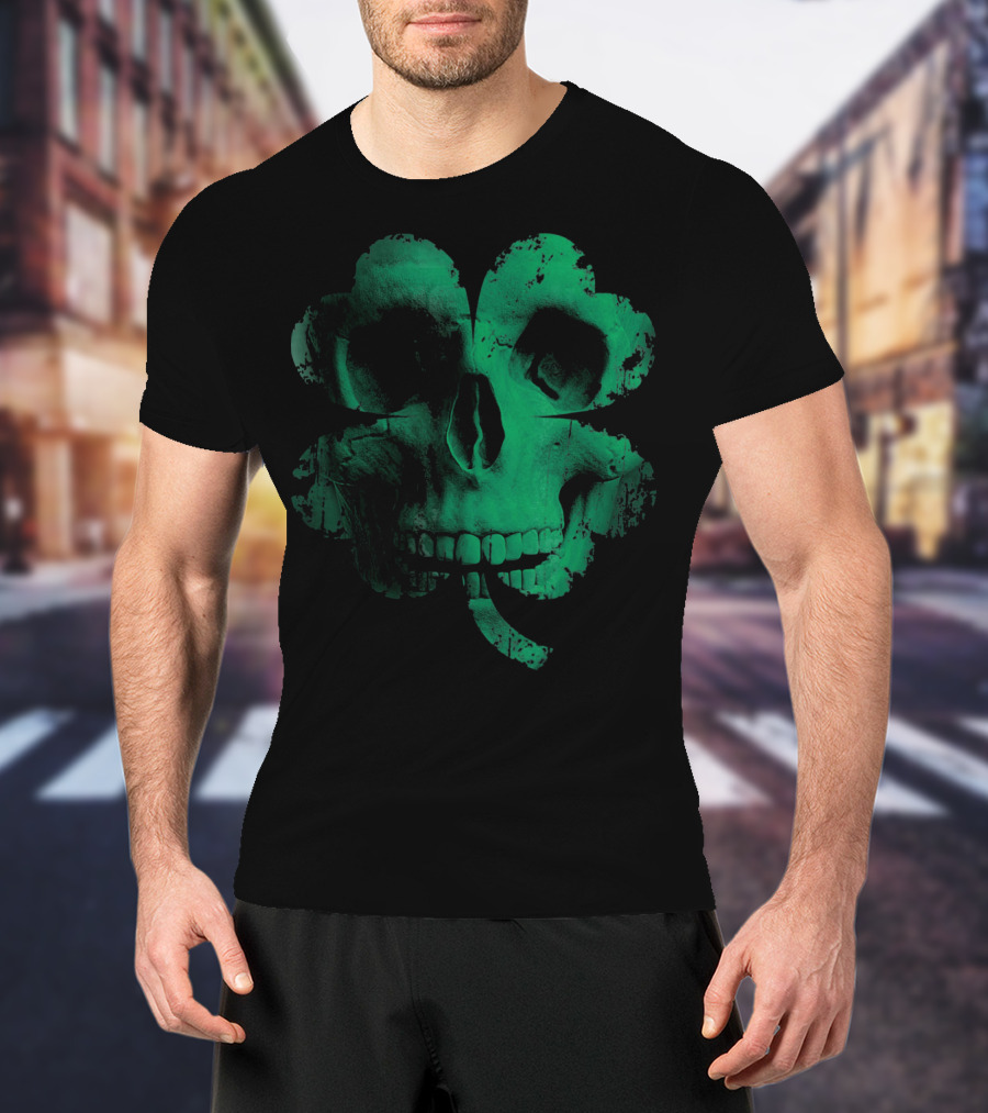 Shamrock Skull Irish Clover Skeleton T-Shirt