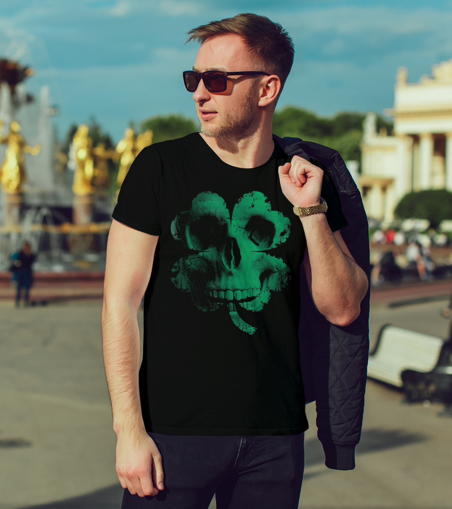 Shamrock Skull Irish Clover Skeleton T-Shirt