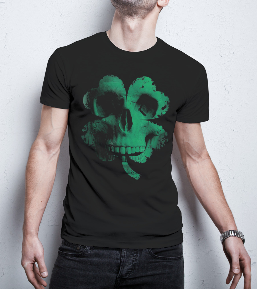 Shamrock Skull Irish Clover Skeleton T-Shirt