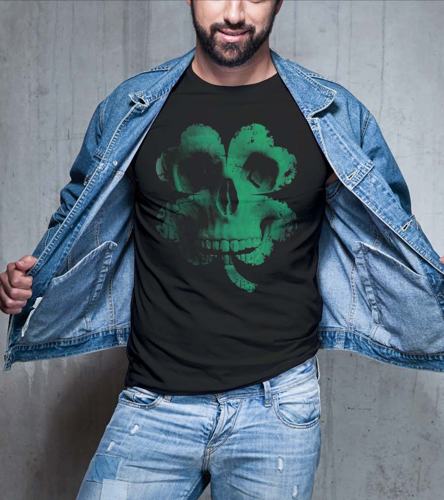 Shamrock Skull Irish Clover Skeleton T-Shirt
