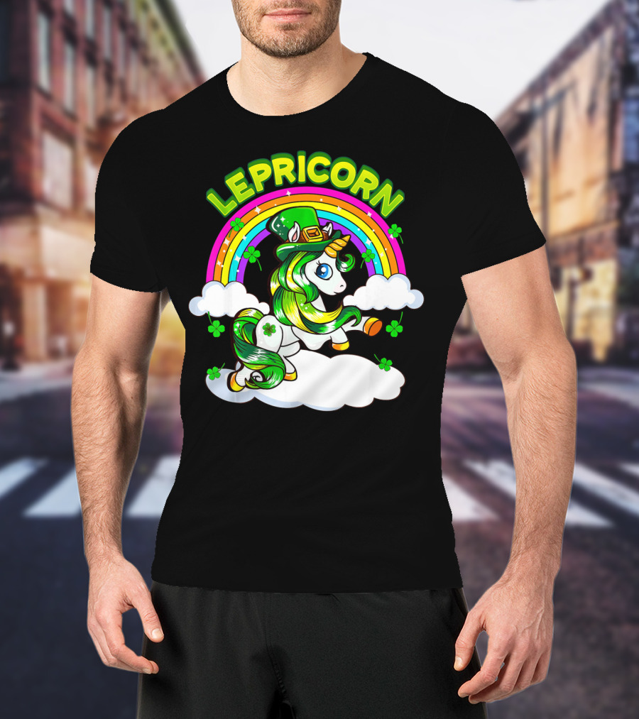 LEPRICORN St Patricks Day Girls Unicorn Iris Rainbow Clover T-Shirt