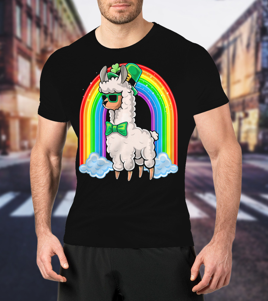 St. Patricks Day Llama Leprechaun Rainbow Shamrock T-Shirt