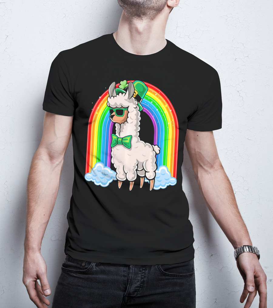 St. Patricks Day Llama Leprechaun Rainbow Shamrock T-Shirt