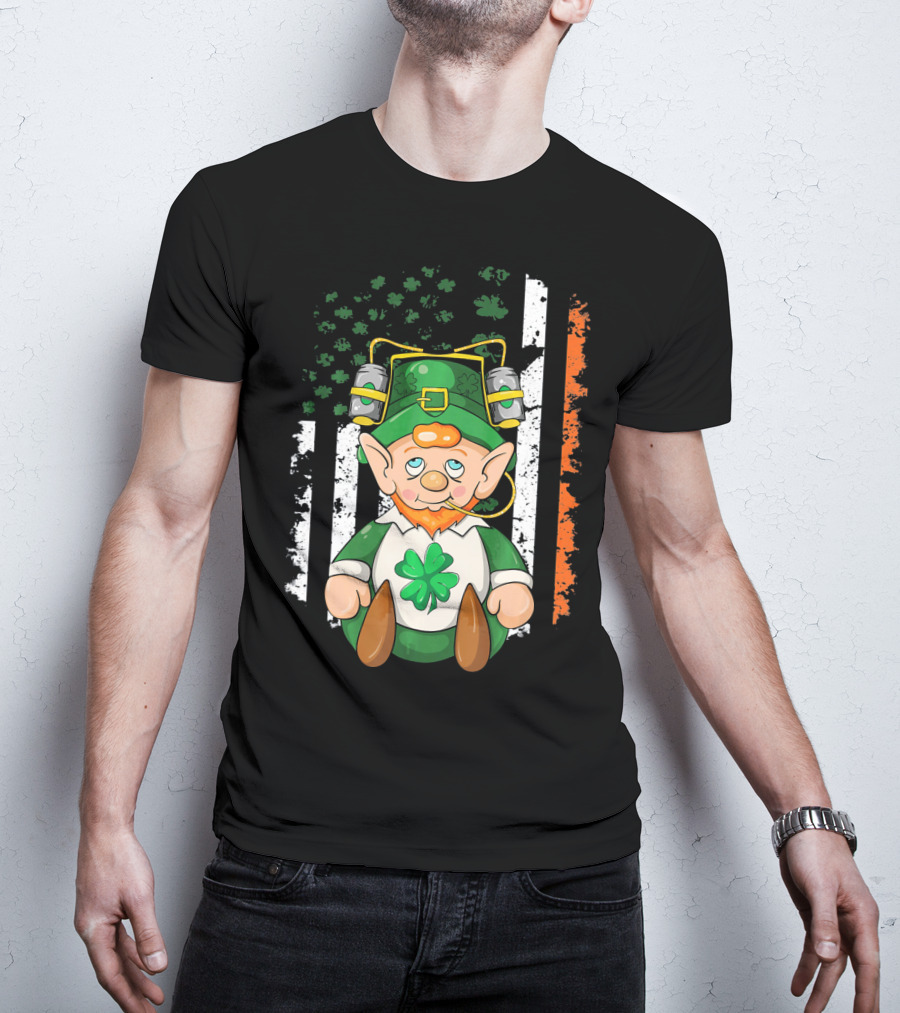 Irish American Flag Leprechaun St. Patrick's Day Clover T-Shirt
