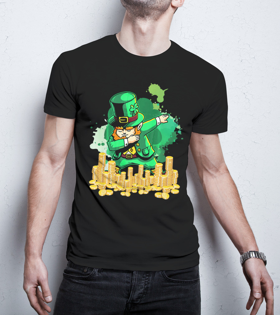 Dabbing Leprechaun And Gold Coins St. Patty's Day T-Shirt
