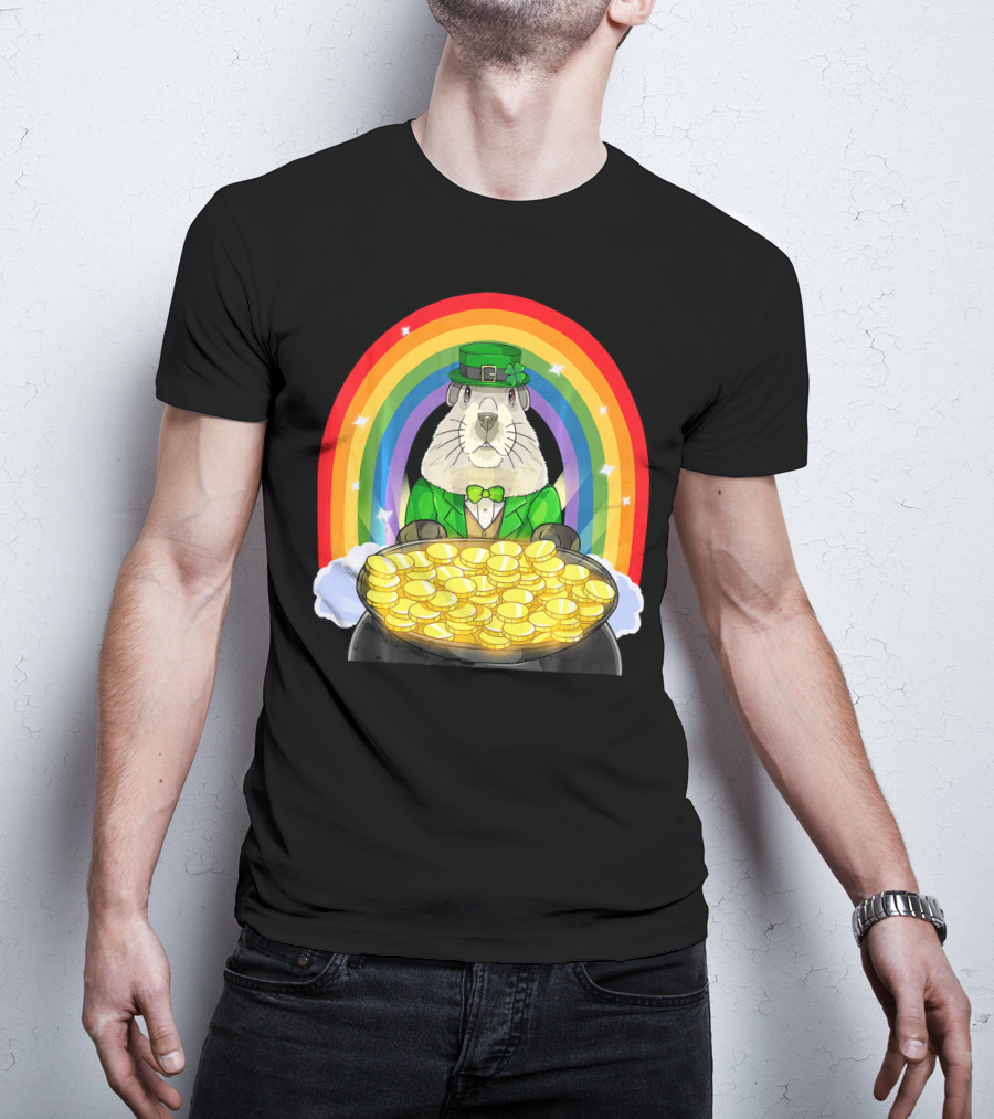 Groundhog Leprechaun Rainbow Gold St. Patrick's Day T-Shirt