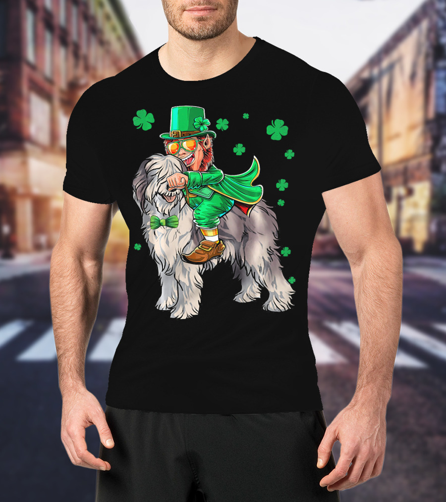 Leprechaun Olde English Sheepdog Shamrock St. Patrick's Day T-Shirt