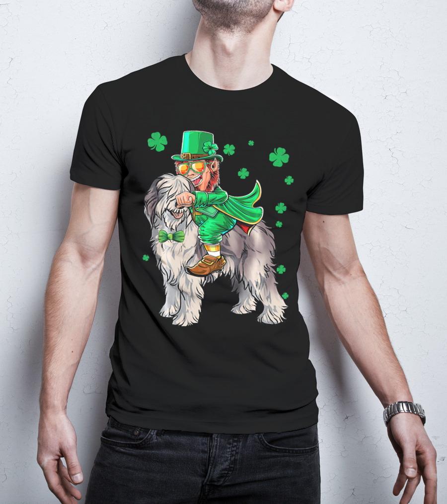 Leprechaun Olde English Sheepdog Shamrock St. Patrick's Day T-Shirt