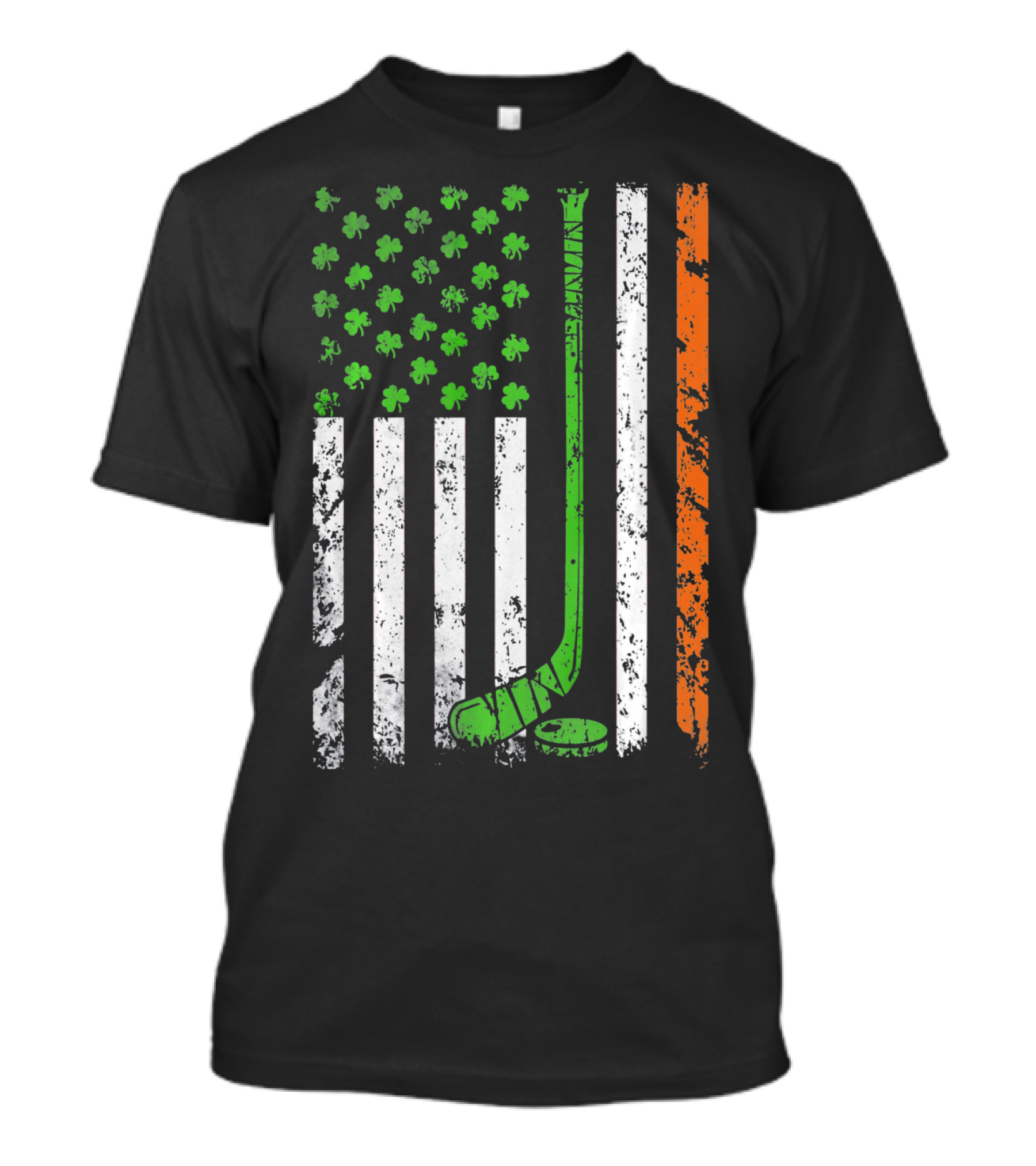 Irish American Hockey Flag With Shamrocks And Hockey Stick T-Shirt