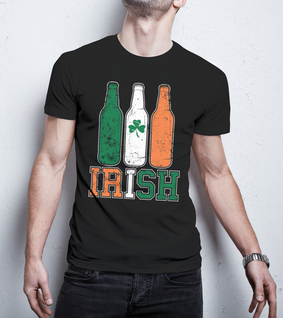 IRISH St Paddys Day Drinking Bottles With Shamrock Flag T-Shirt