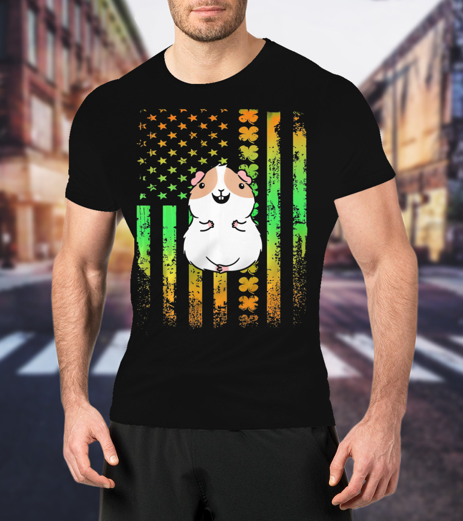 Guinea Pig American Flag Clover Theme Patriotic T-Shirt