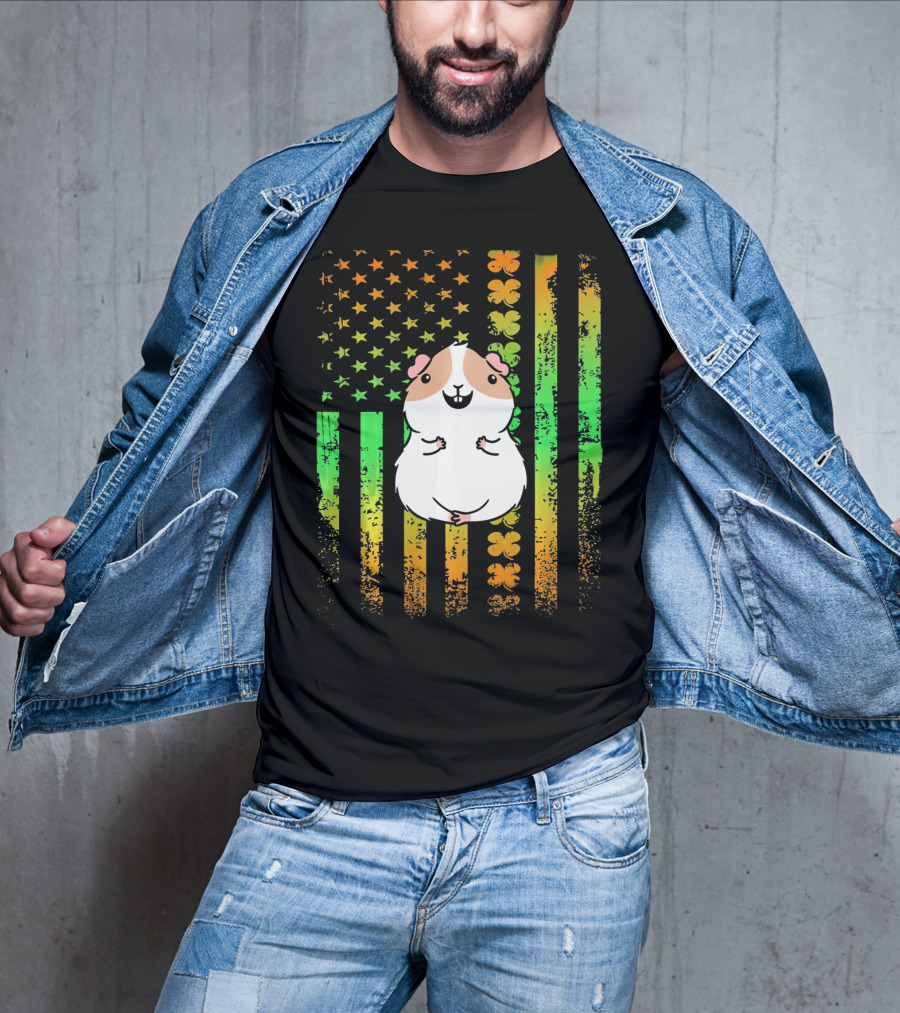 Guinea Pig American Flag Clover Theme Patriotic T-Shirt