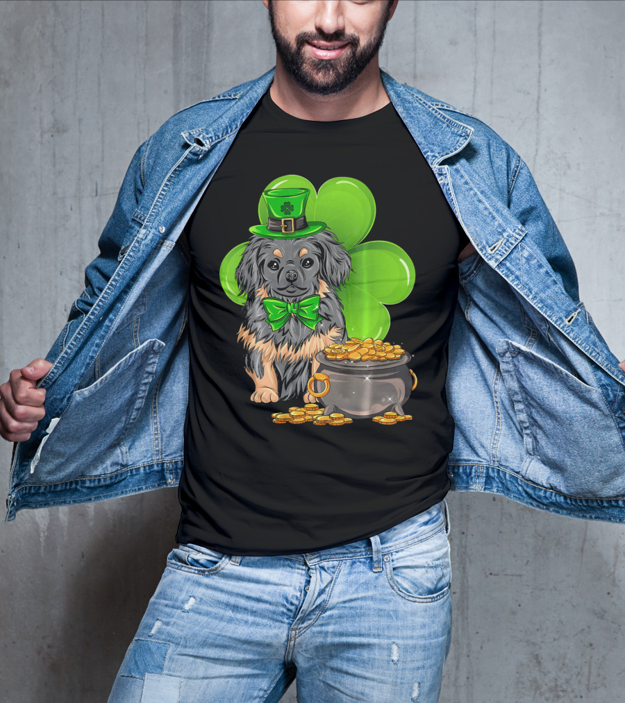 Pekingese St Patricks Day Leprechaun Dog Clover Hat Pot Of Gold T-Shirt