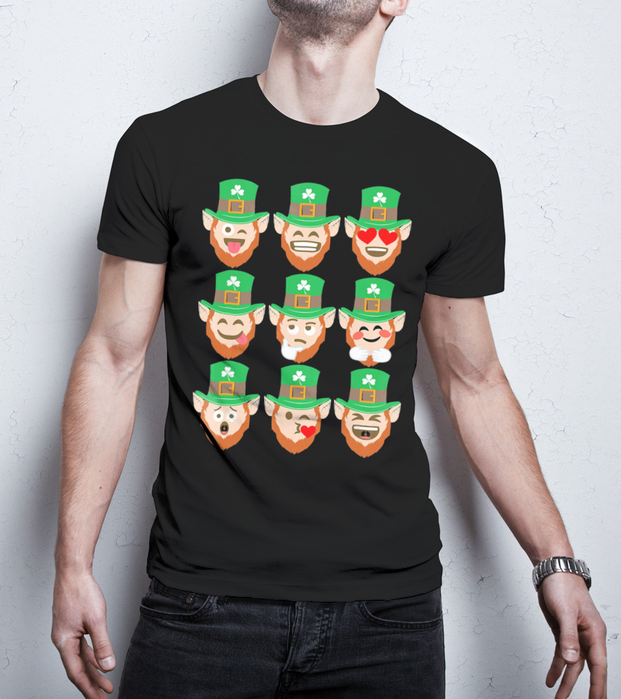 St. Patrick Day Emoji Funny Leprechaun Expressions T-Shirt