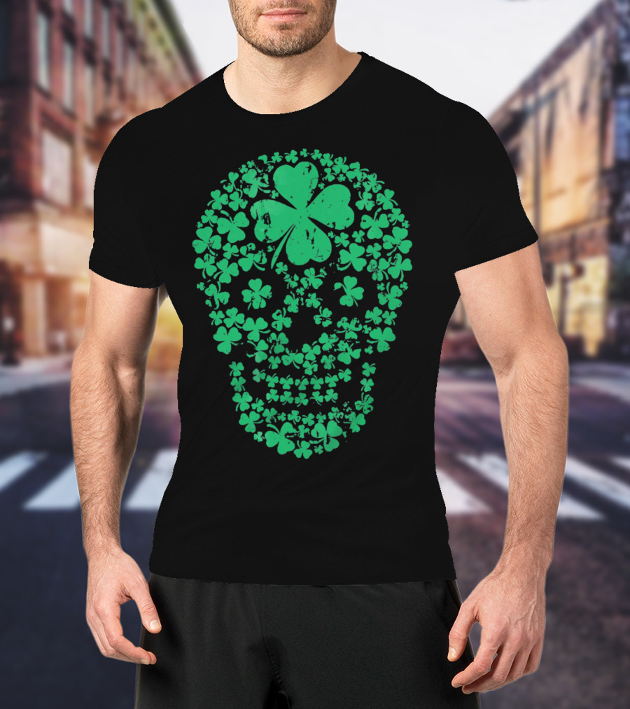 Shamrock Skull Clover Leaf Irish Luck T-Shirt