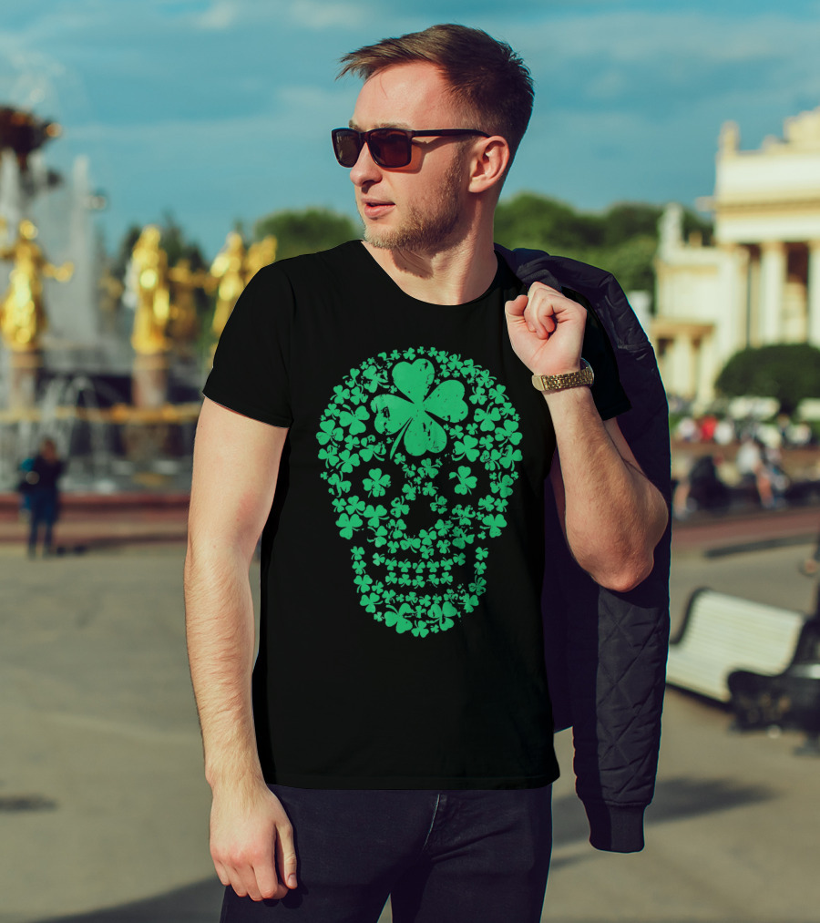 Shamrock Skull Clover Leaf Irish Luck T-Shirt