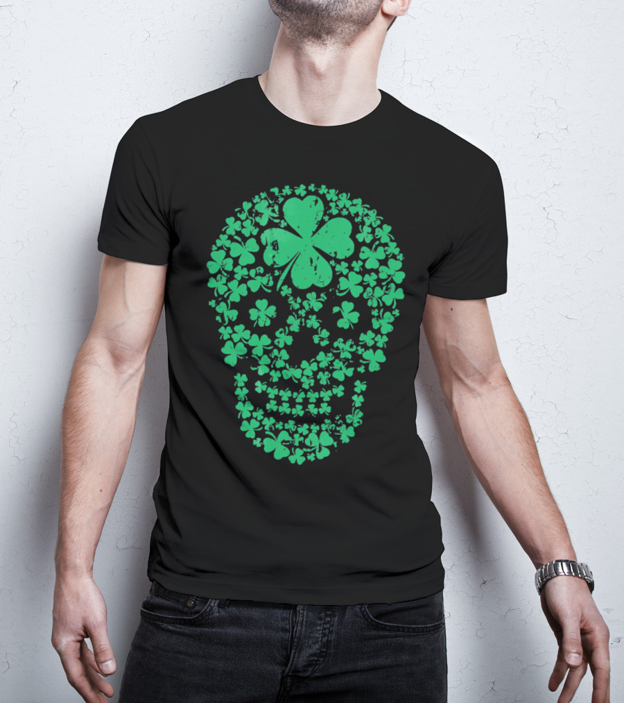Shamrock Skull Clover Leaf Irish Luck T-Shirt