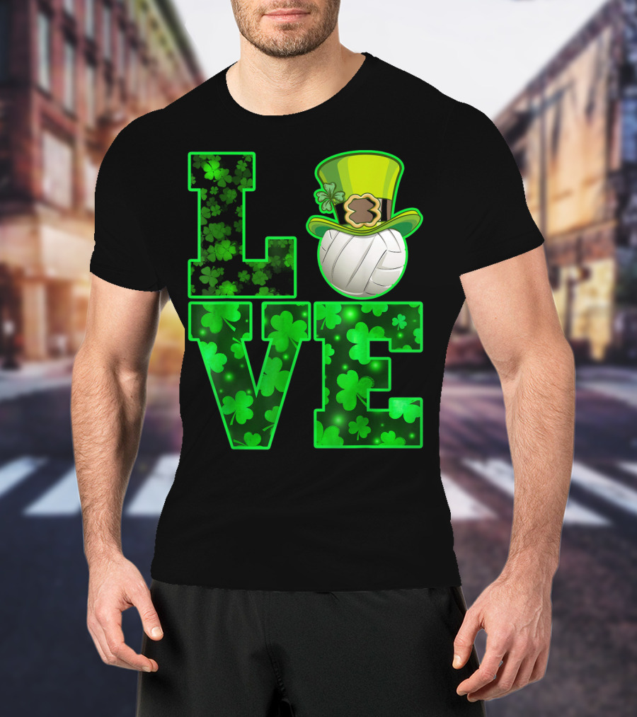 LOVE VOLLEYBALL Shamrock Leprechaun Hat T-Shirt