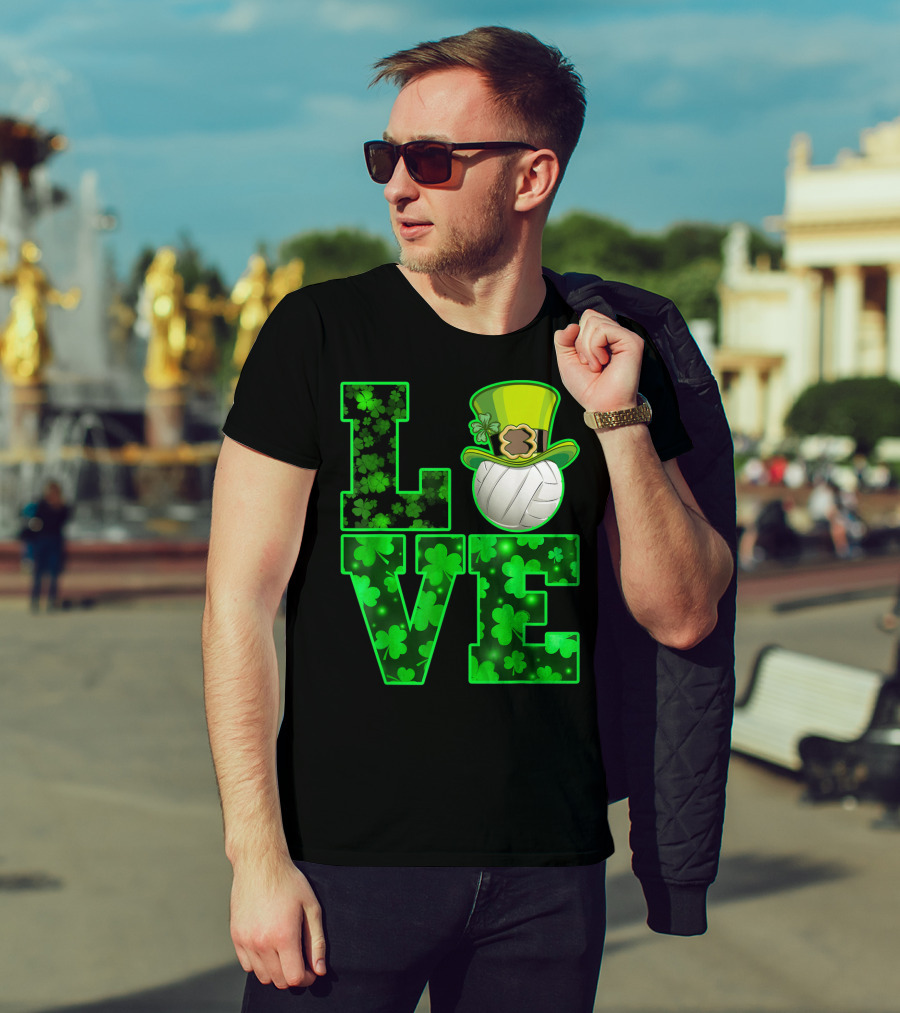 LOVE VOLLEYBALL Shamrock Leprechaun Hat T-Shirt
