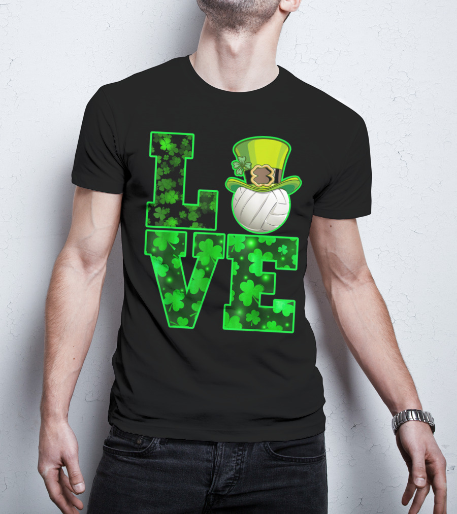 LOVE VOLLEYBALL Shamrock Leprechaun Hat T-Shirt