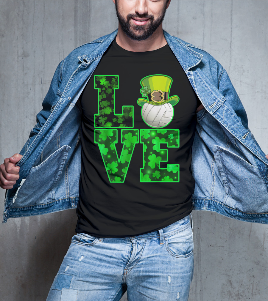 LOVE VOLLEYBALL Shamrock Leprechaun Hat T-Shirt