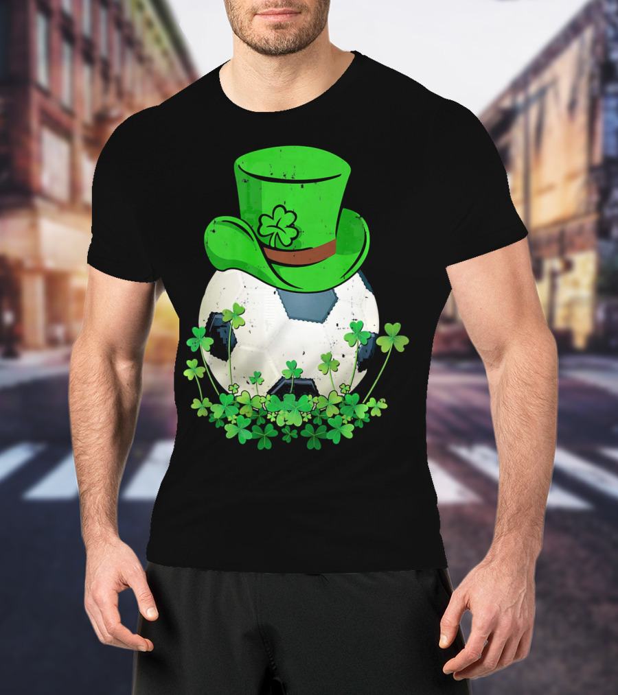 Shamrock Soccer Ball With Leprechaun Hat St Patricks Day T-Shirt