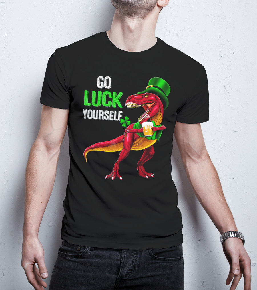 St Patricks Day Rex Go Luck Yourself Dinosaur Hat Beer T-Shirt