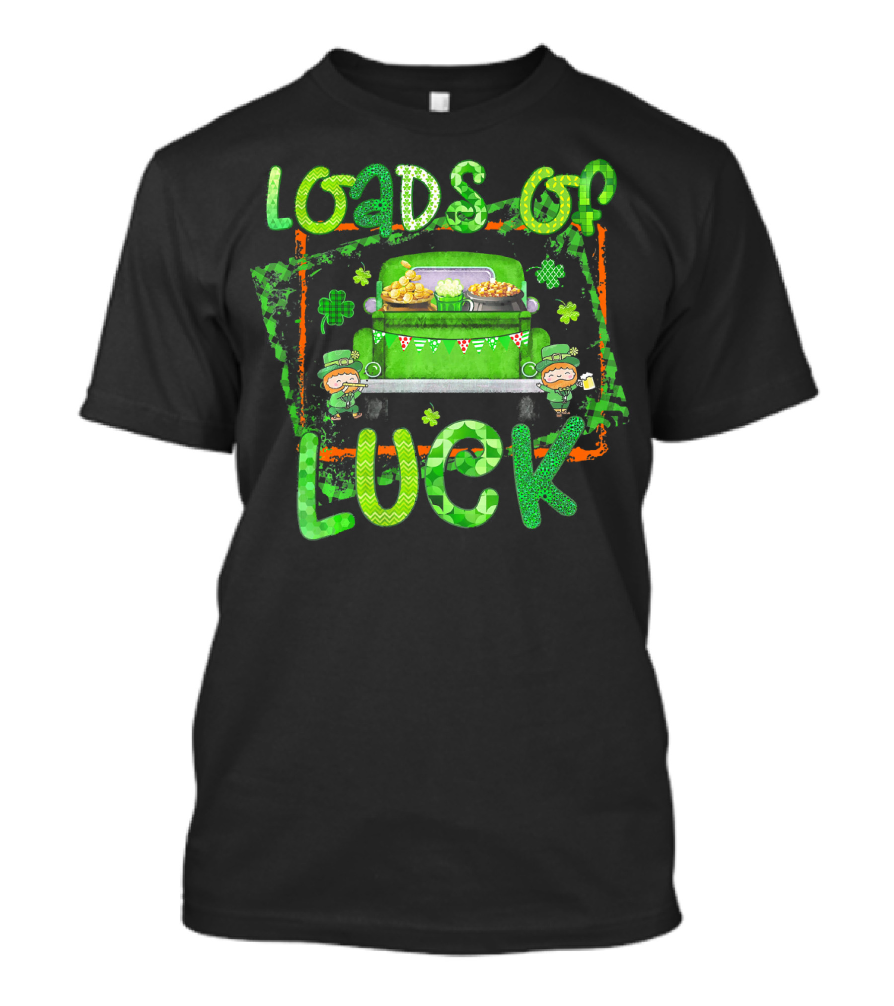 Loads Of Luck Funny Leprechaun Patrick Green Truck Clover Treasure T-Shirt