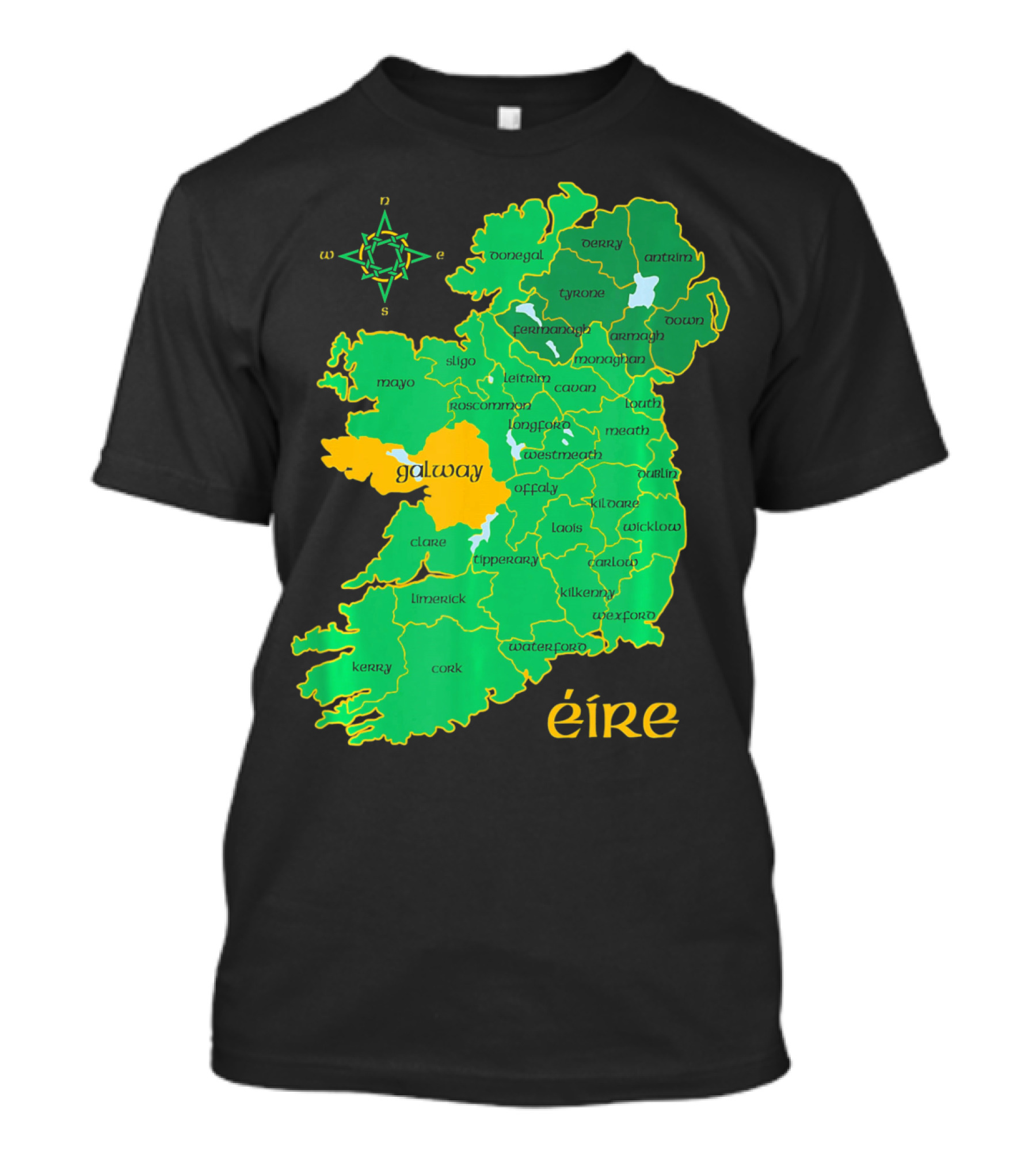 Galway Éire Irish County Map With Compass Rose T-Shirt