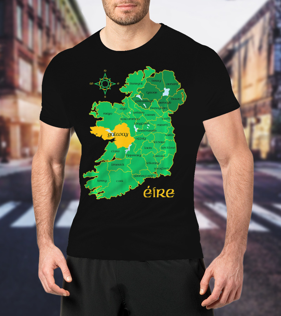 Galway Éire Irish County Map With Compass Rose T-Shirt