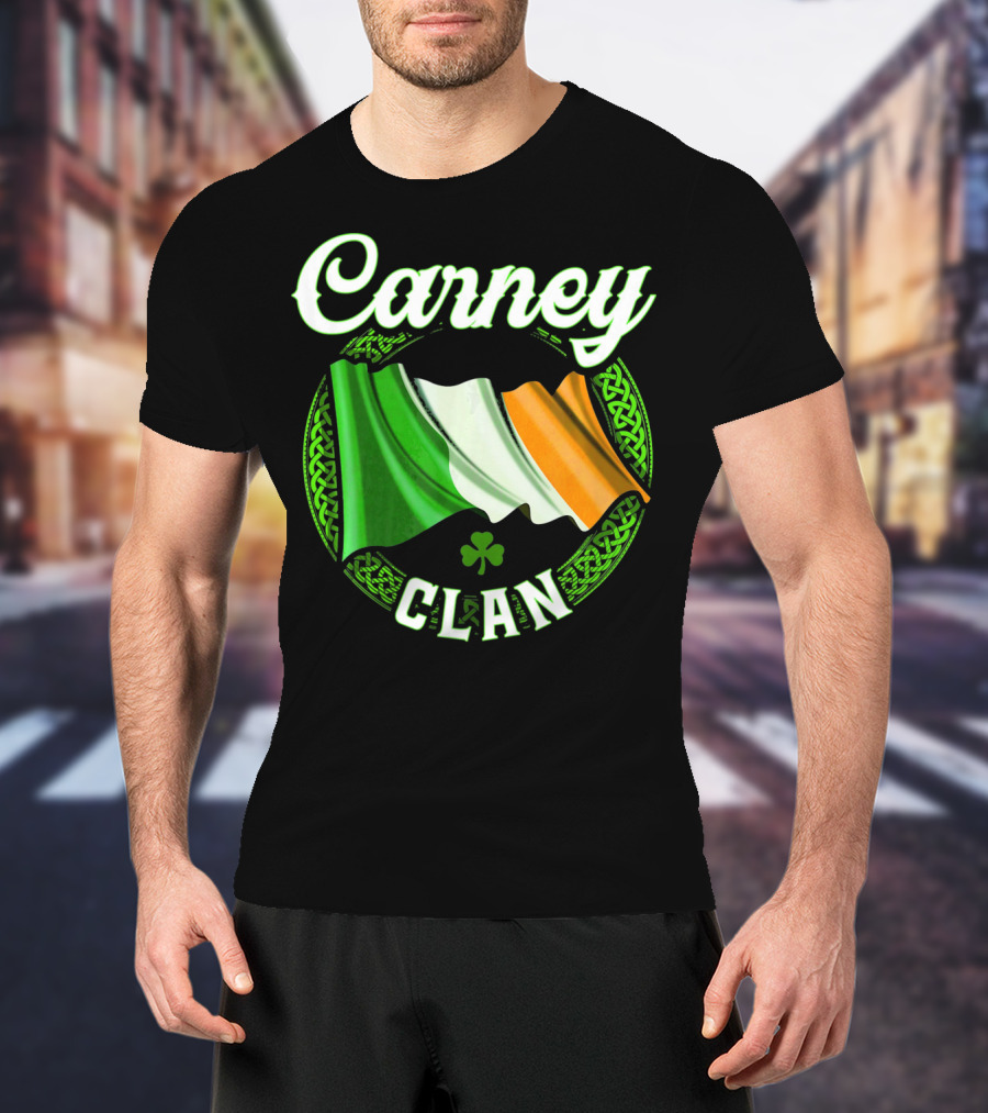 Carney Clan Irish Flag Ireland Celtic Knot Surname T-Shirt