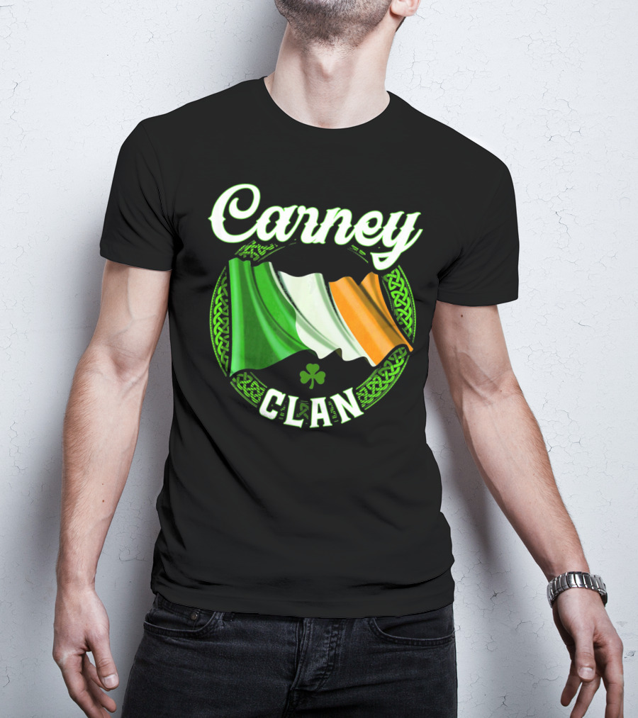 Carney Clan Irish Flag Ireland Celtic Knot Surname T-Shirt